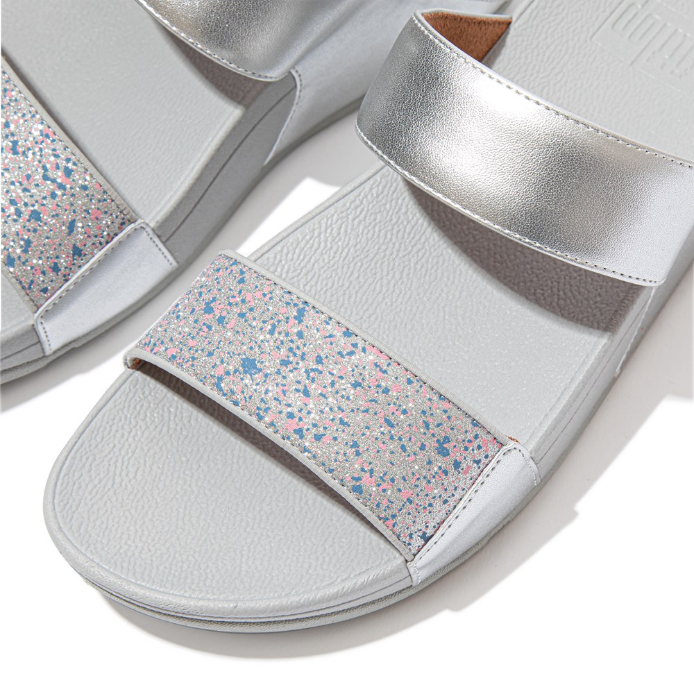 Fitflop Womens Slides Silver - Lulu Shimmer Splash - YH1740358